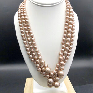 J. Crew Necklace Faux Pearl Taupe Bubble Beaded Hand Knotted‎ Multi 3 Strand